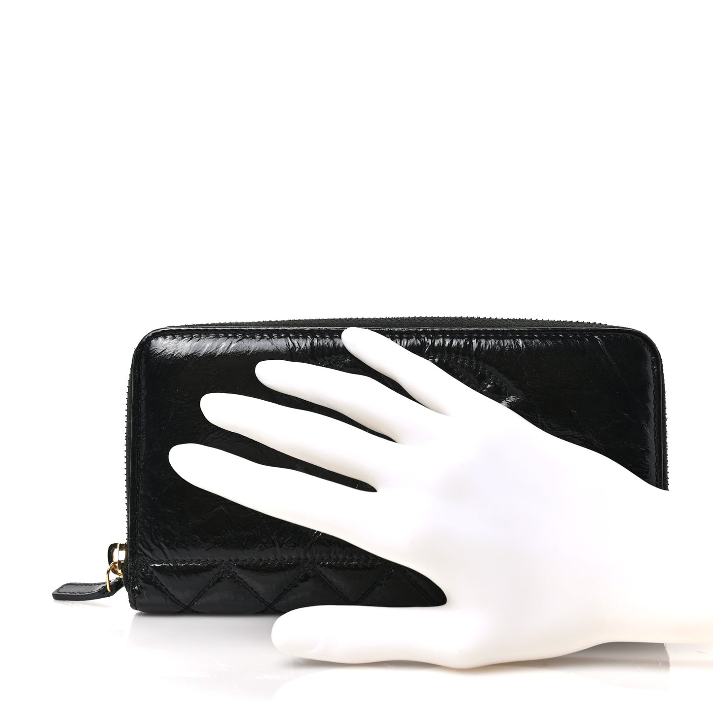 Shiny Aged Calfskin Quilted CC Wallet Black