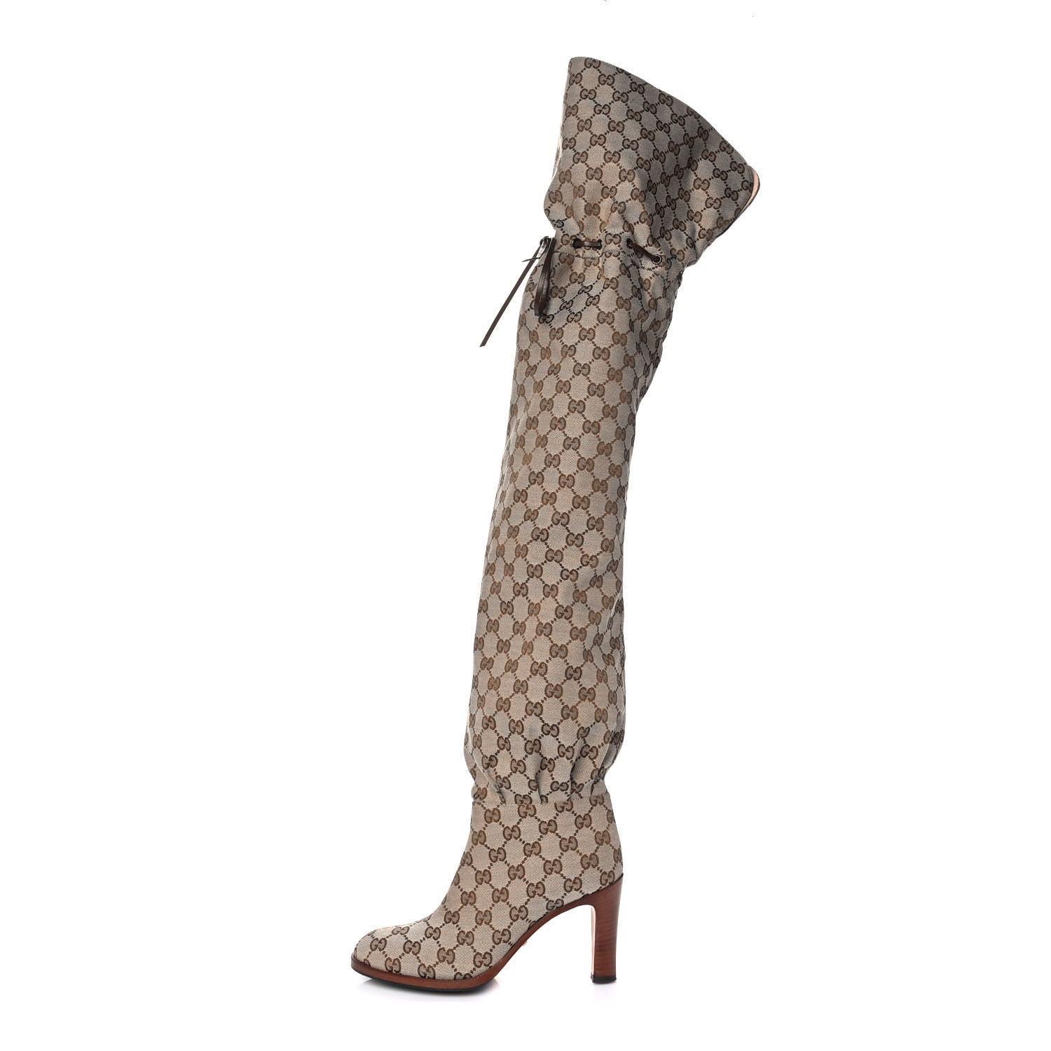 Gucci Monogram Over the Knee Boots 36 Beige Ebony 1 of 6