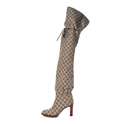 Gucci Monogram Over the Knee Boots 36 Beige Ebony 1 of 6