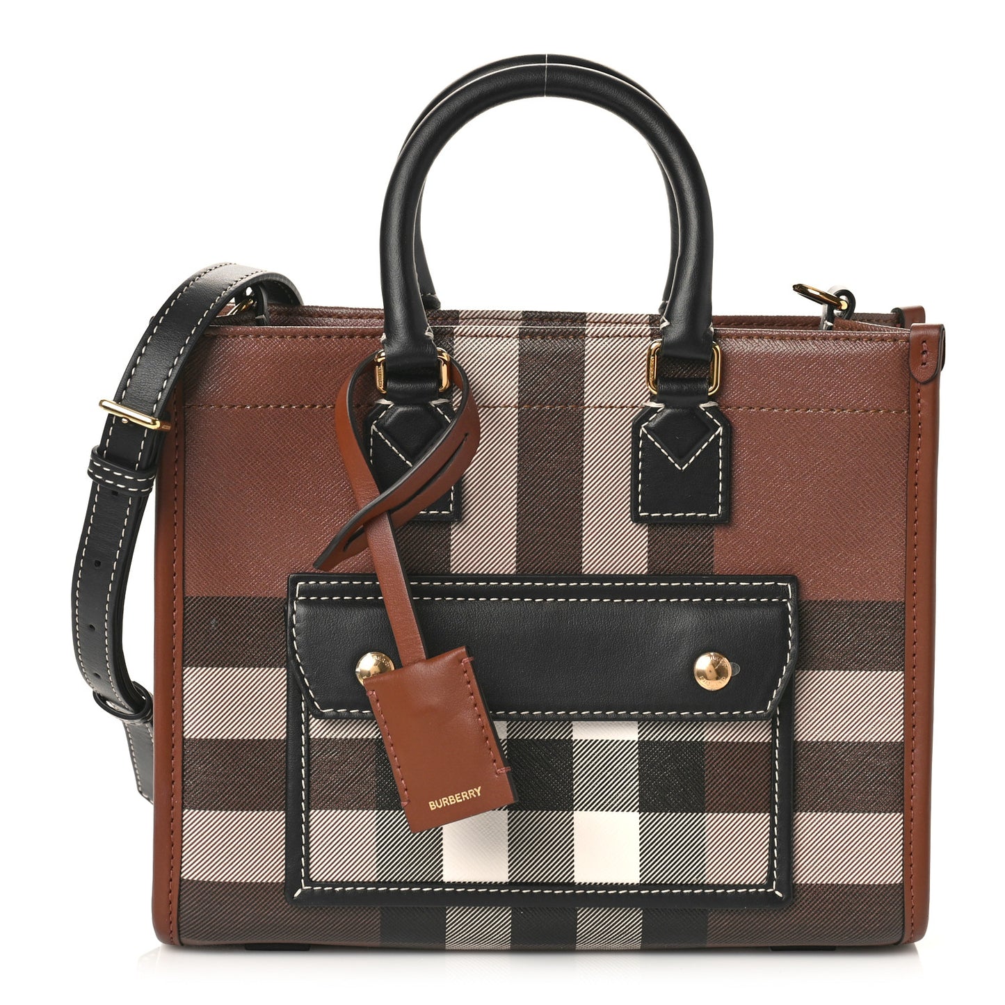 E-Canvas Check Calfskin Mini Freya Tote Dark Birch Brown