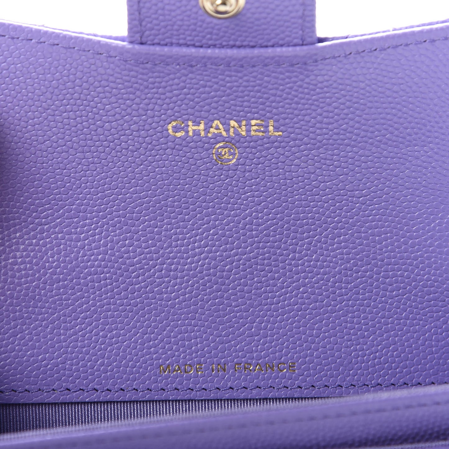 Caviar Quilted Flap Card Holder Wallet Purple