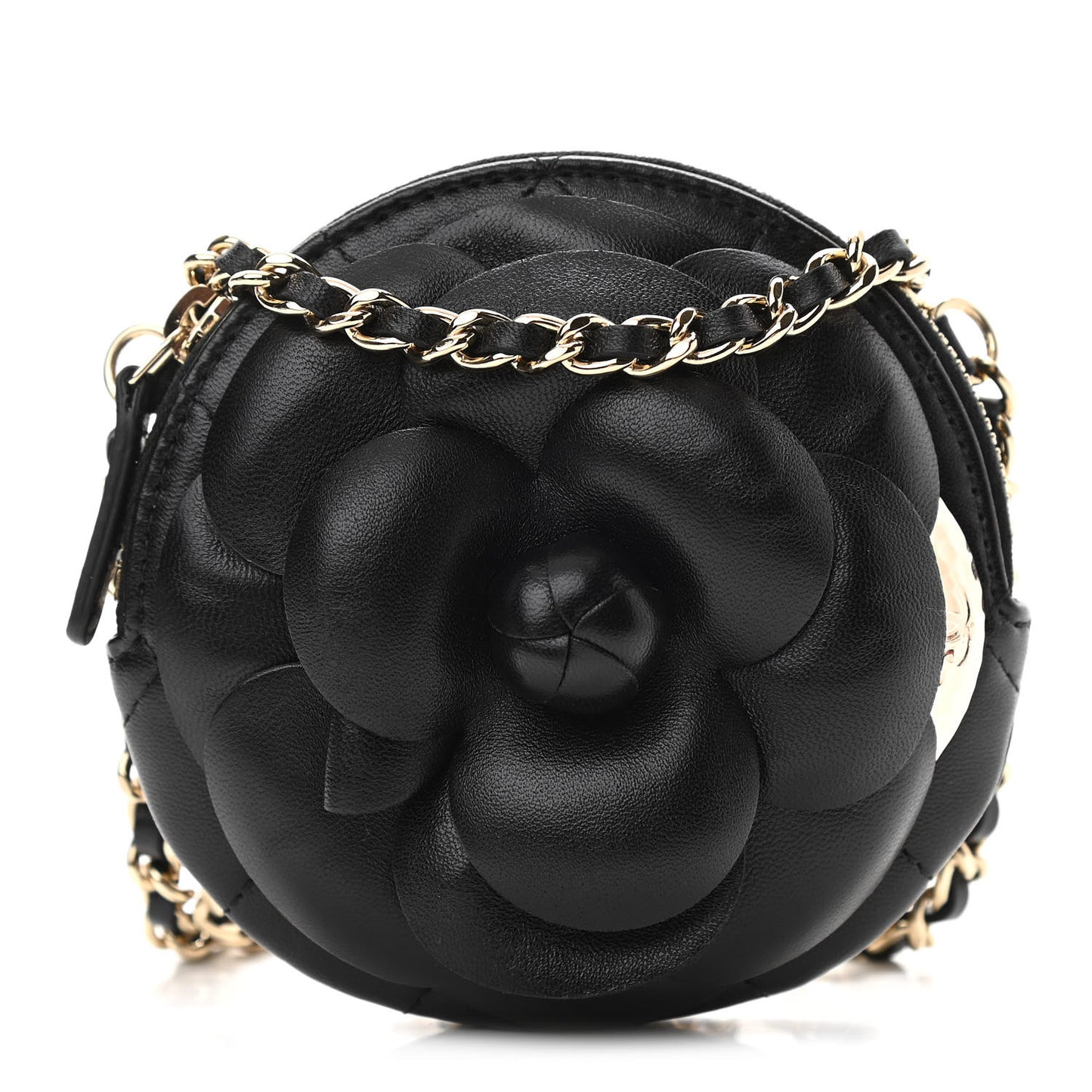 Lambskin Mini Camellia Bouquet Clutch With Chain Black