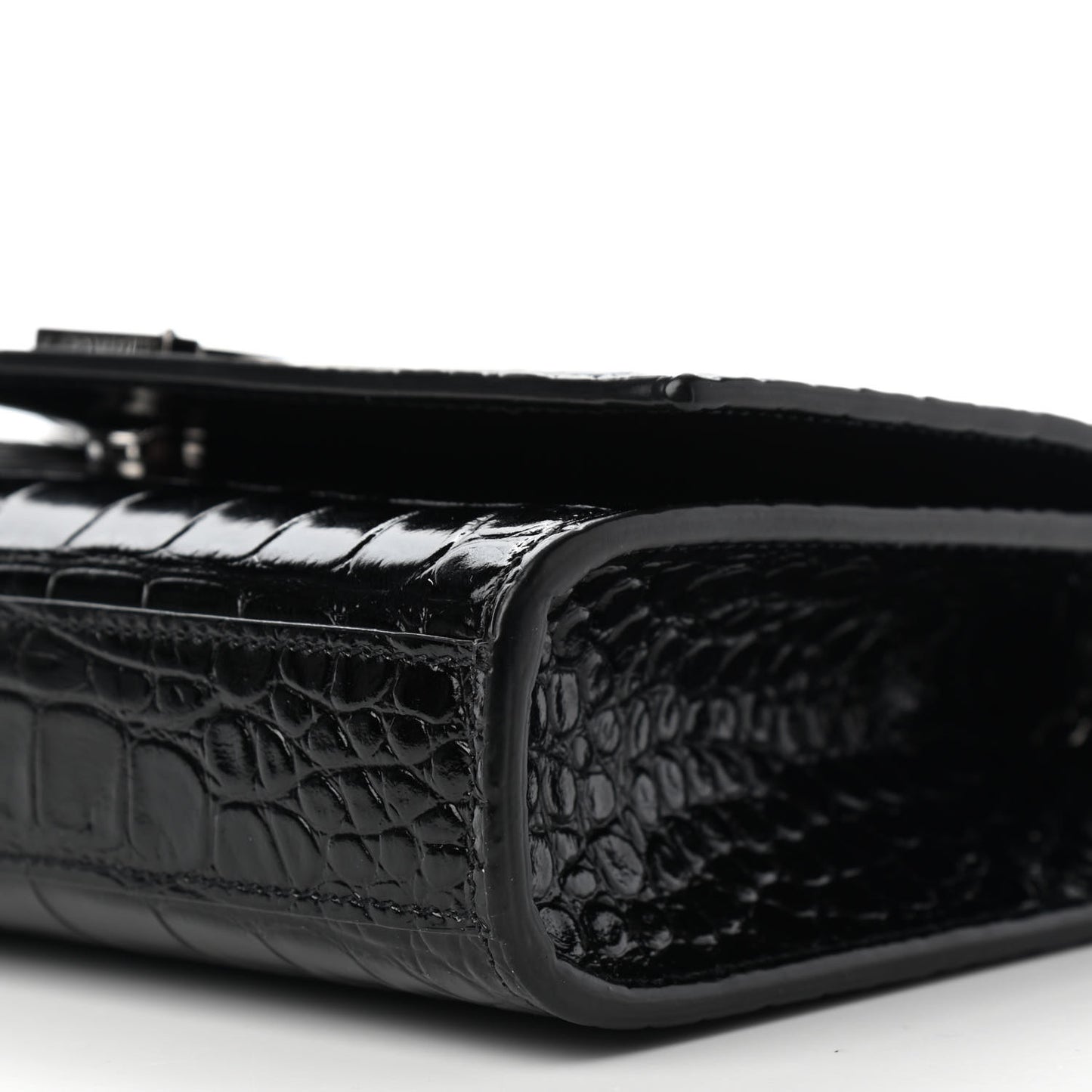 Patent Crocodile Embossed Small Classic Monogram Satchel Black