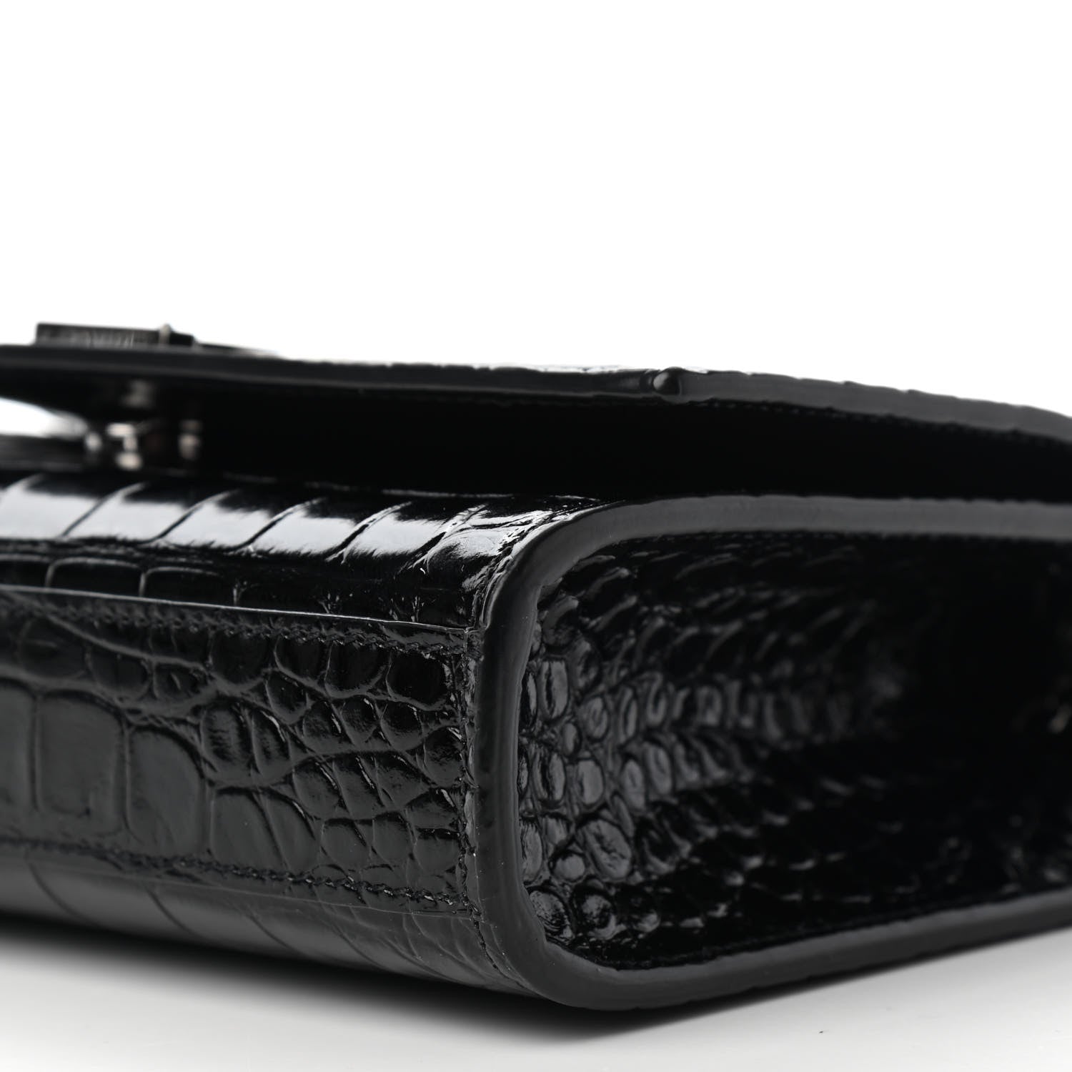 Saint Laurent Patent Crocodile Embossed Small Classic Monogram Satchel Black 9 of 9