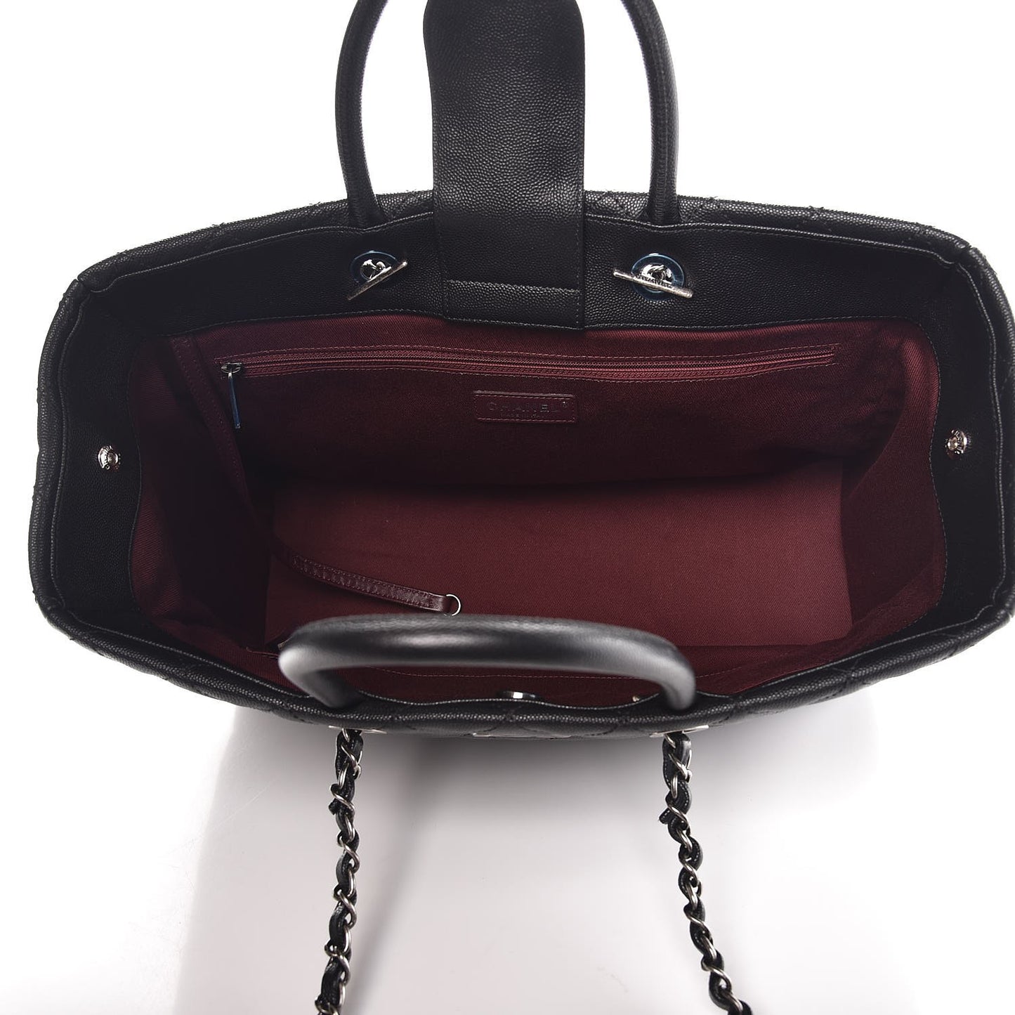 Caviar Quilted Large Coco Handle Shopping Tote Black