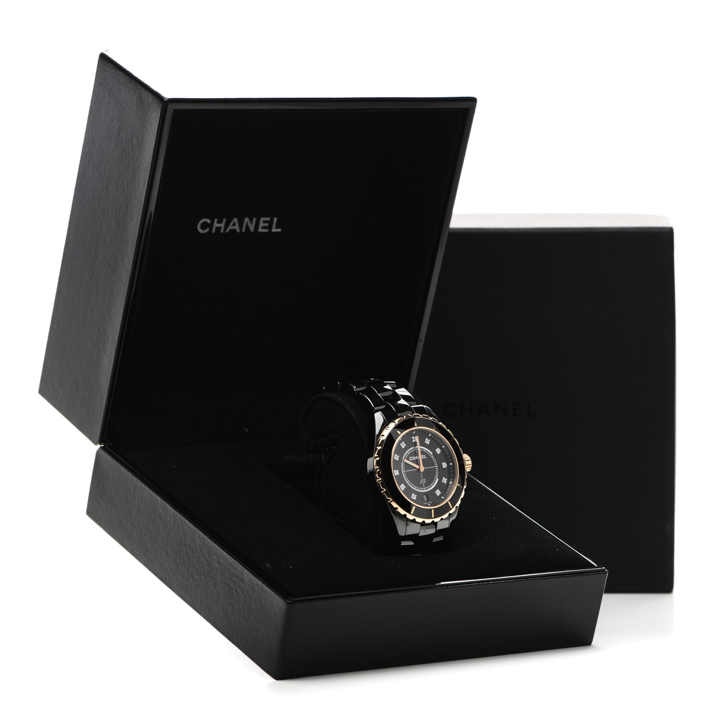 Stainless Steel 18K Yellow Gold Ceramic Diamond 38mm J12 Quartz Watch Black