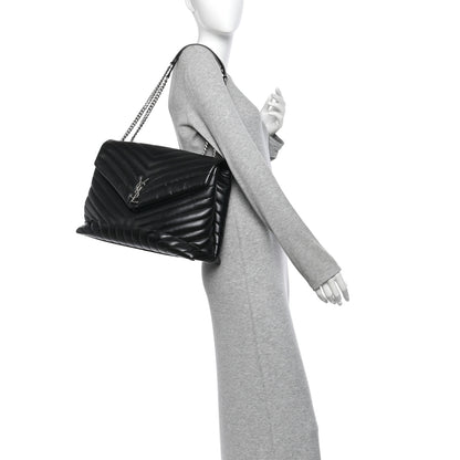 Saint Laurent Calfskin Y Quilted Monogram Large Loulou Chain Satchel Black 2 of 13