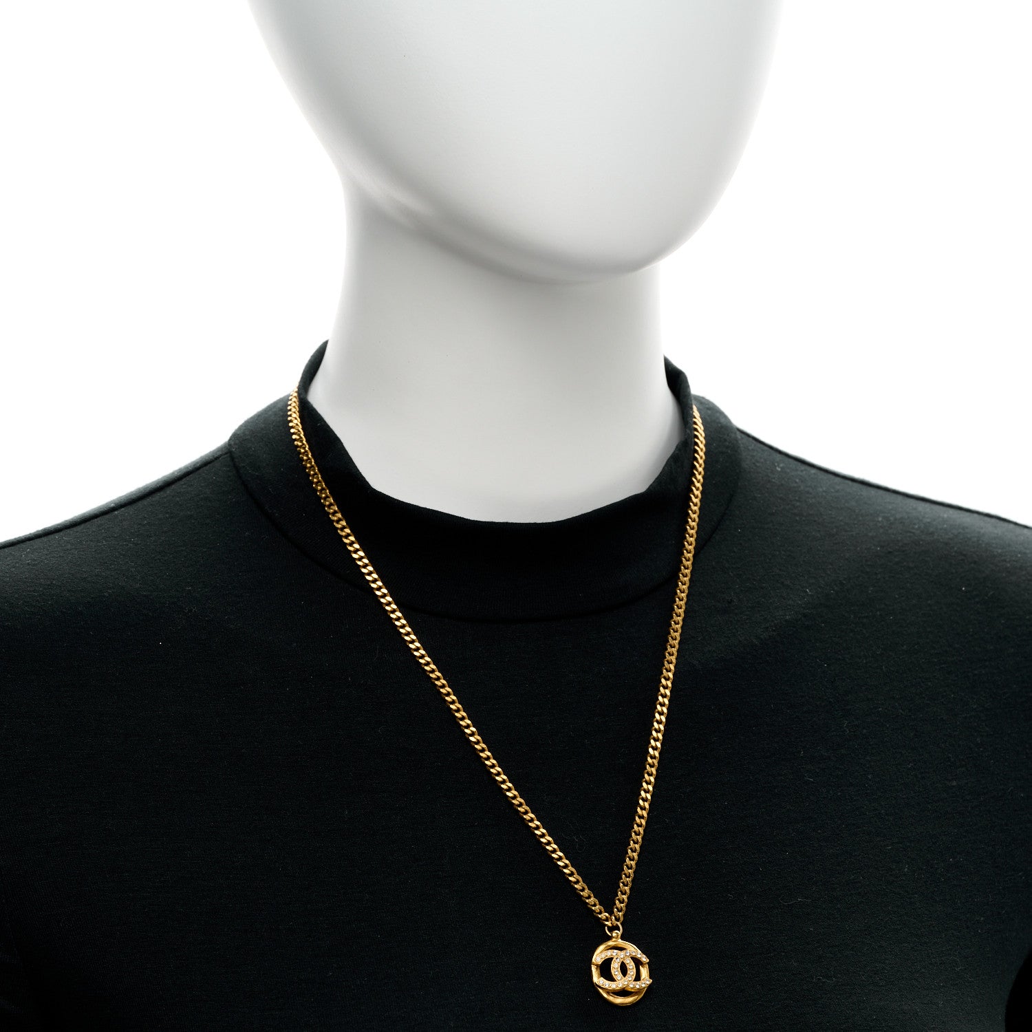 Chanel Crystal CC Chain Pendant Necklace Gold 2 of 5