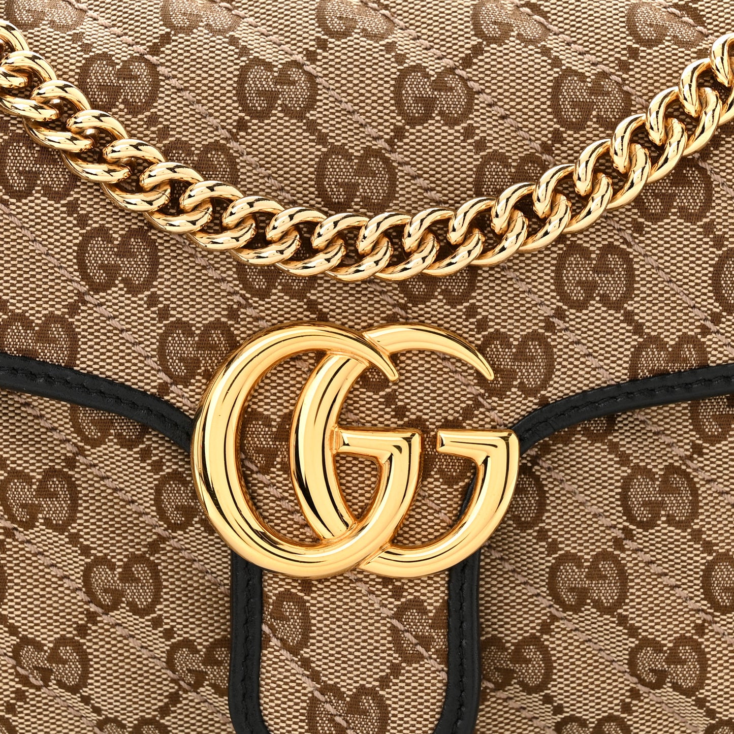Monogram Matelasse Diagonal Small GG Marmont Shoulder Bag Beige Black