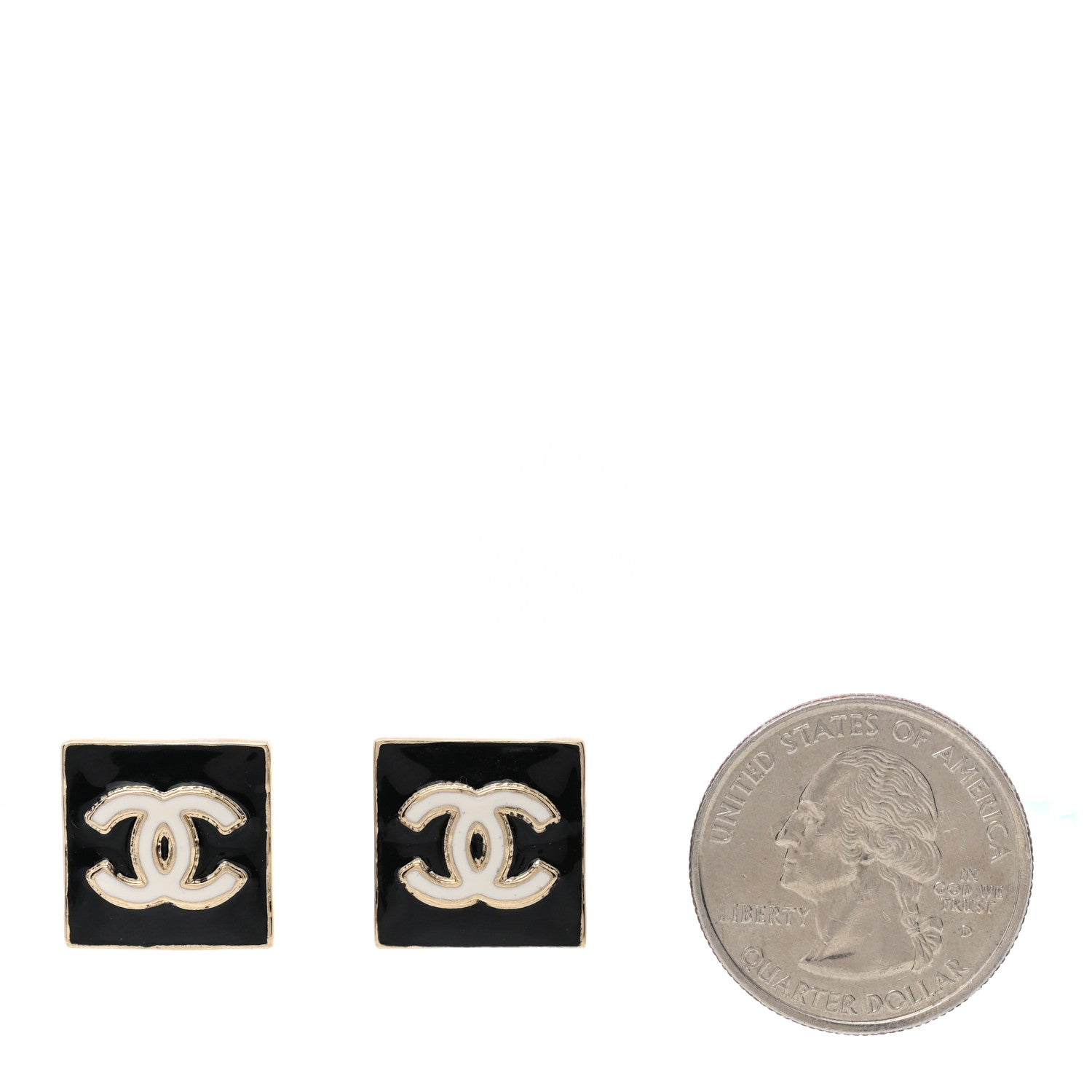 Chanel Metal Enamel CC Square Earrings Gold Black White 2 of 5