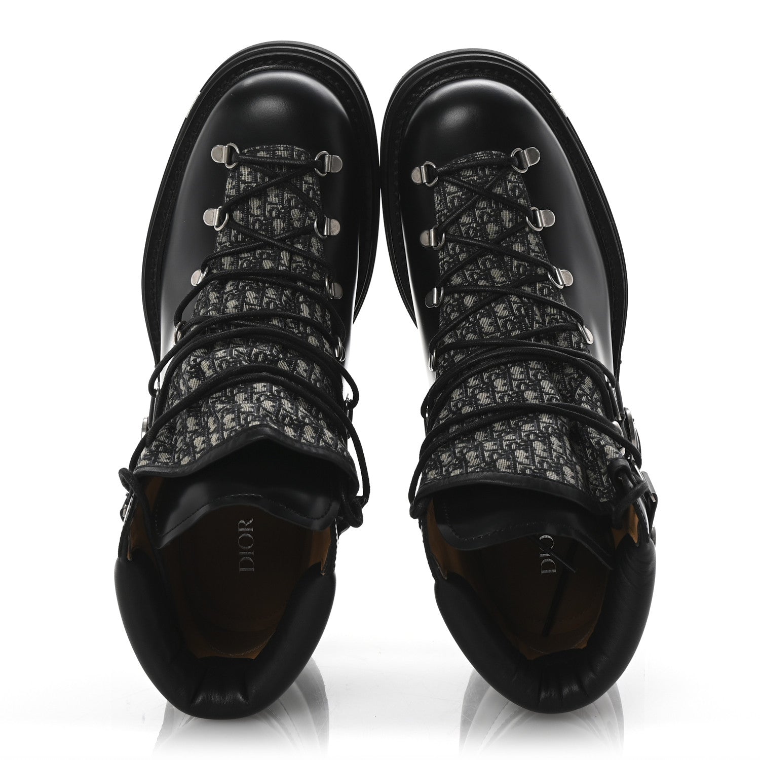 Christian Dior Oblique Calfskin Mens Explorer II Buckle Hiking Boots 44 Black Blue 2 of 9