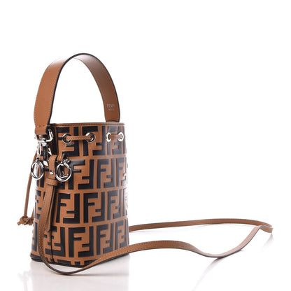 Fendi Calfskin F is FF Embossed Small Mon Tresor Bucket Bag Tobacco Black 4 of 10