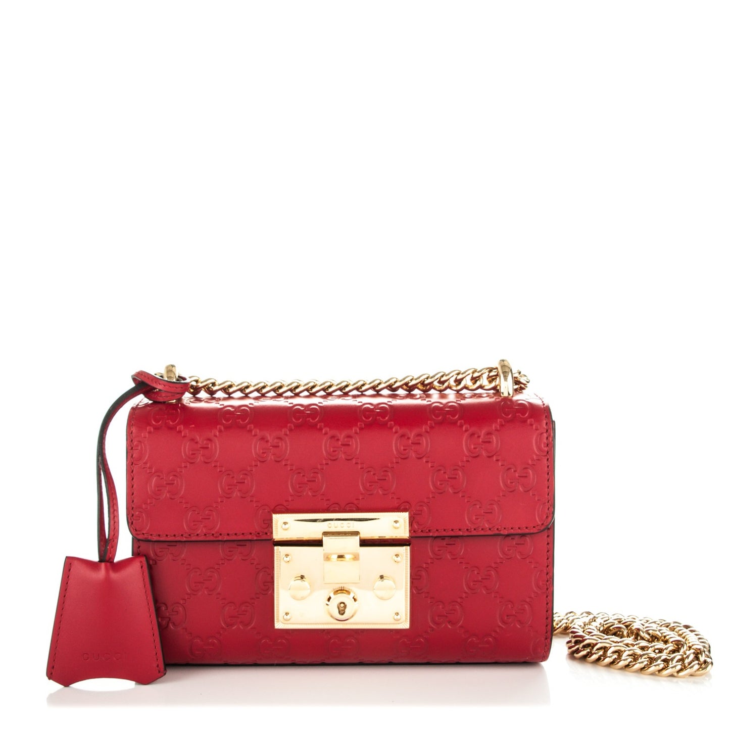 Guccissima Small Padlock Shoulder Bag Hibiscus Red