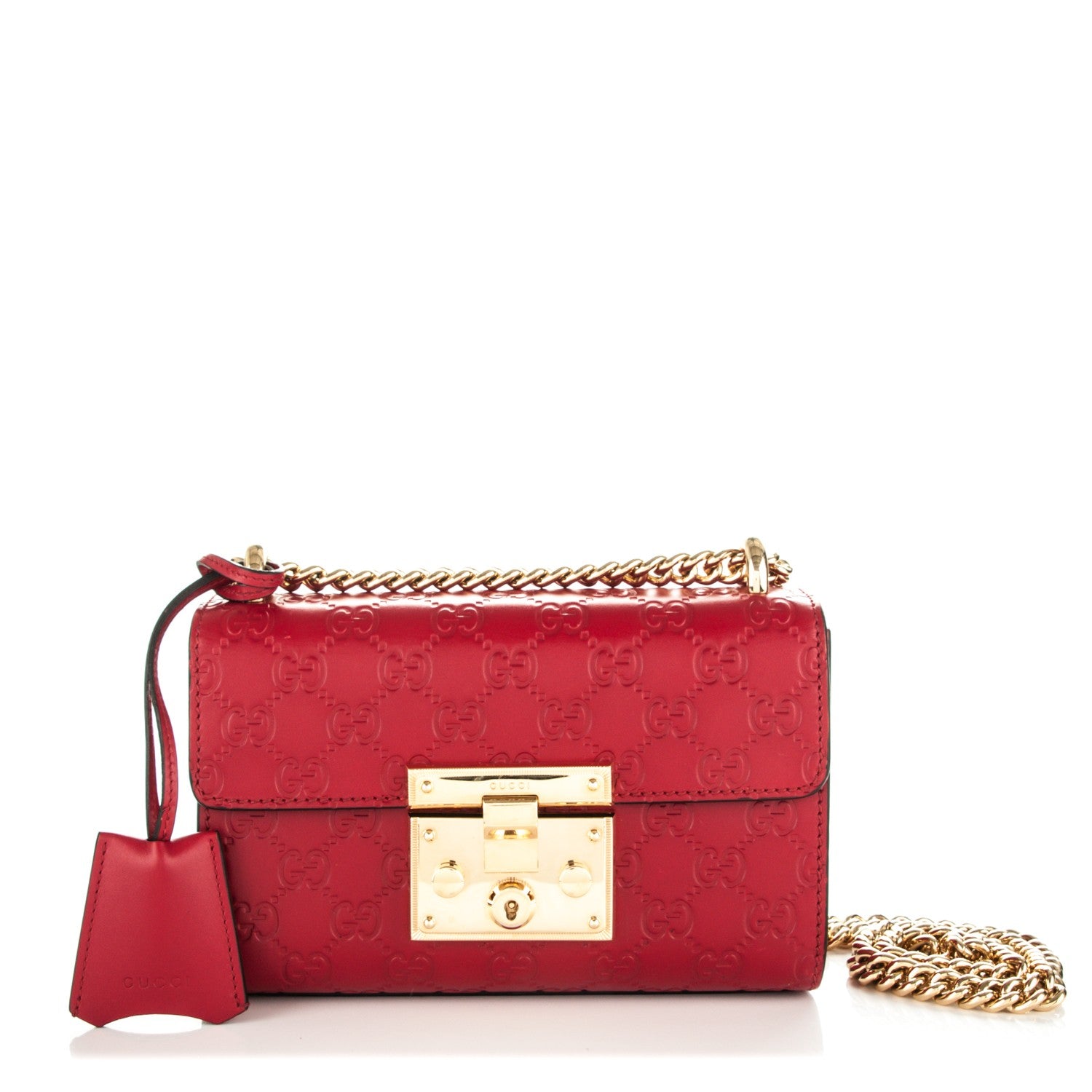 Gucci Guccissima Small Padlock Shoulder Bag Hibiscus Red 1 of 7