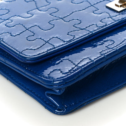 Chanel Crackled Patent Calfskin Puzzle Reissue Wallet On Chain WOC Blue 9 of 15