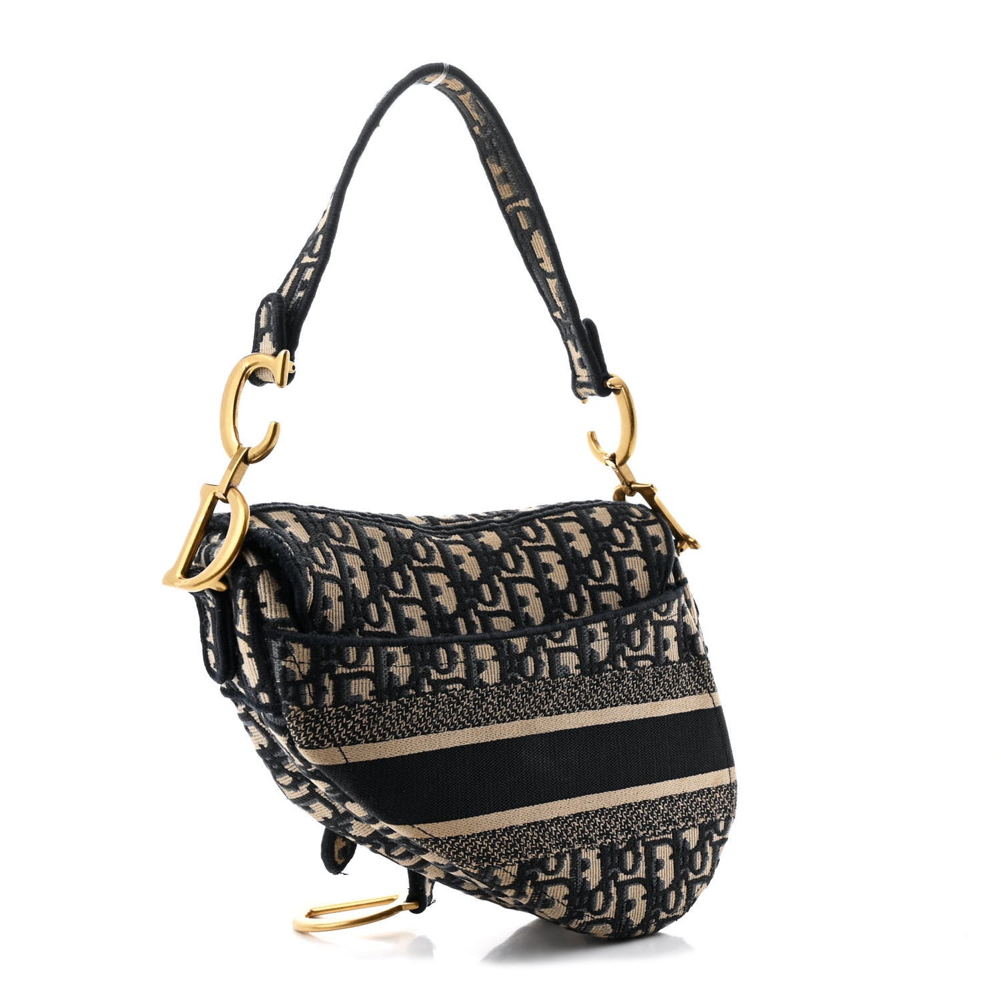 Oblique Embroidered Saddle Bag Blue