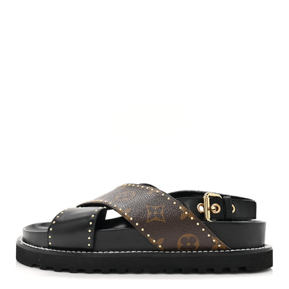 Louis Vuitton Monogram Paseo Flat Comfort Sandals 36 Black 1 of 10