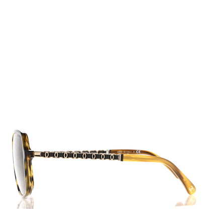 Chanel Metal Calfskin CC Chain Pilot Sunglasses 5439-Q Green Tortoise 3 of 7