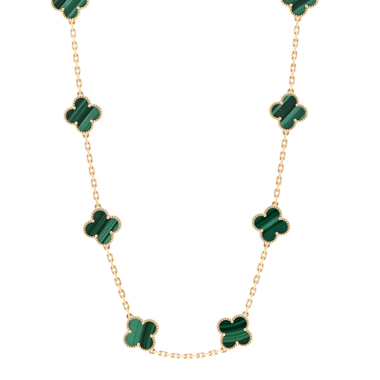 Van Cleef & Arpels 18K Yellow Gold Malachite 10 Motifs Vintage Alhambra Necklace 1 of 7