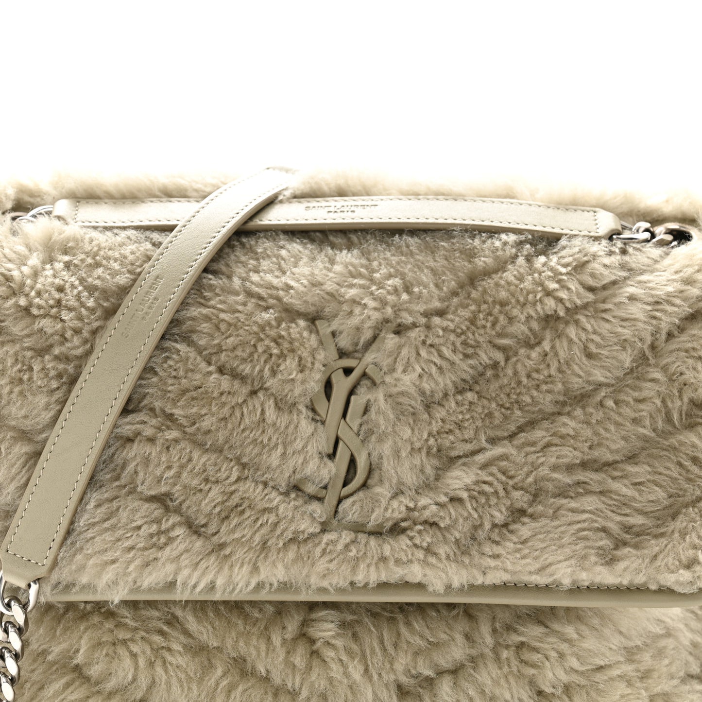 Calfskin Shearling Monogram Medium Niki Chain Satchel Grey