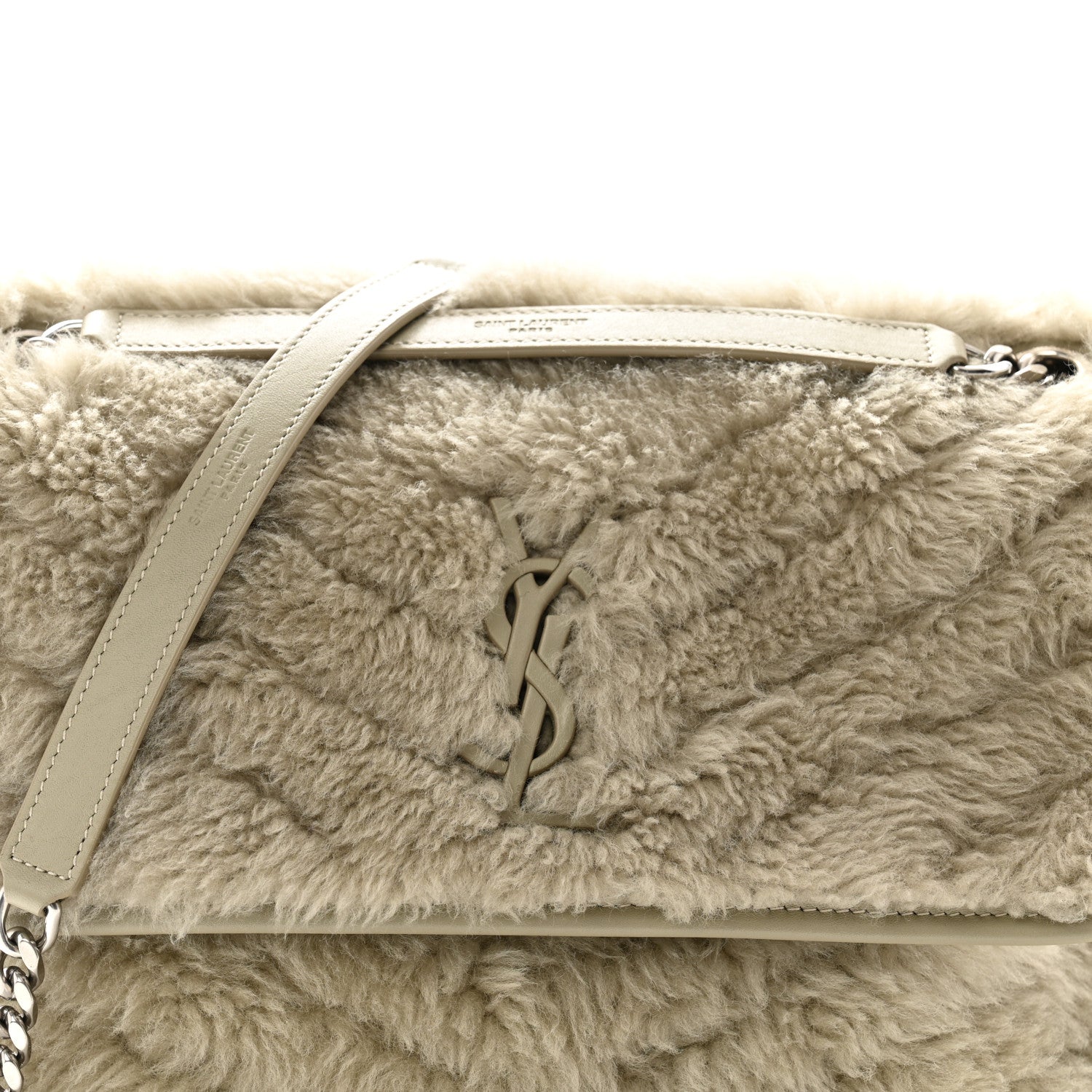 Saint Laurent Calfskin Shearling Monogram Medium Niki Chain Satchel Grey 8 of 11