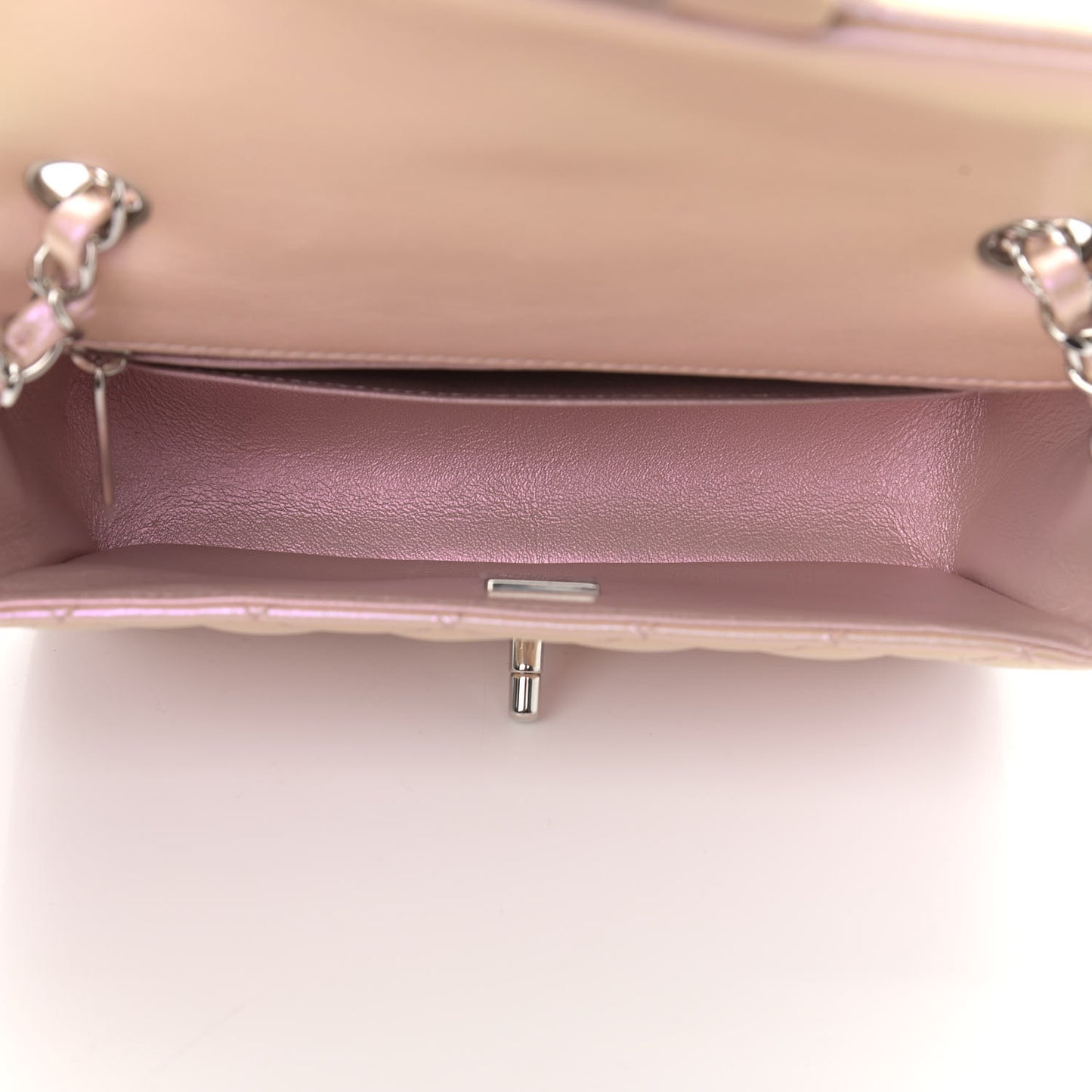 Iridescent Calfskin Quilted Mini Rectangular Flap Pink