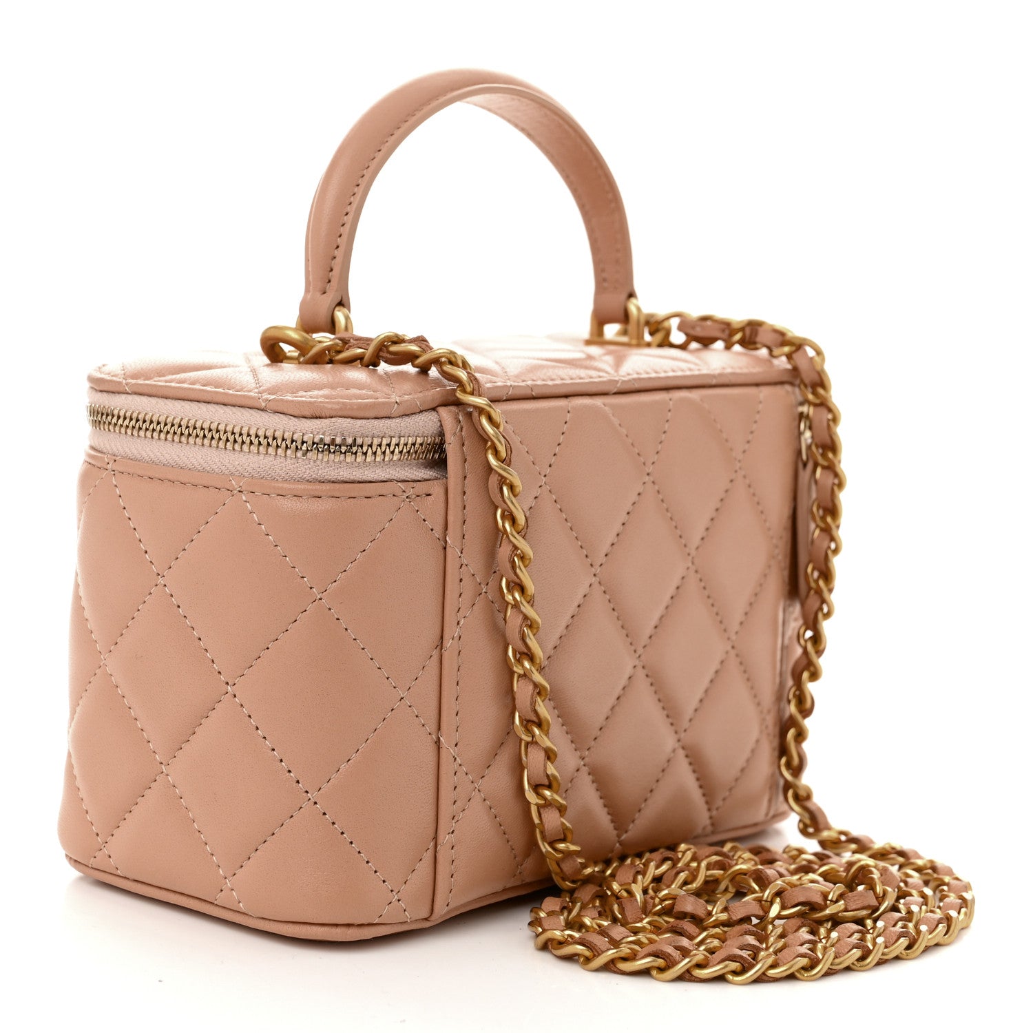 Chanel Lambskin Quilted Small Top Handle Vanity Case With Chain Beige 3 of 10