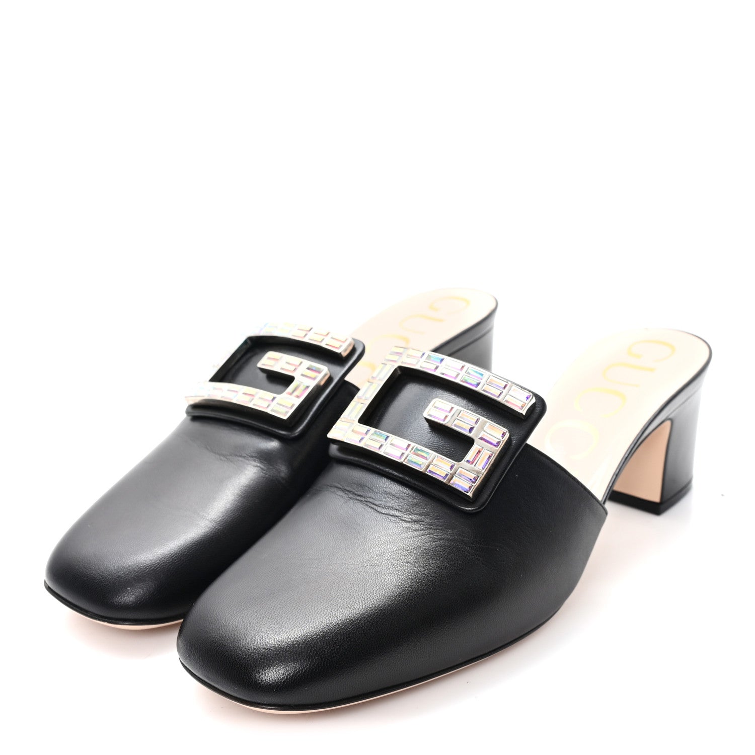 Gucci Malaga Kid Crystal Square G Madelyn 60mm Mules 39.5 Black 4 of 9