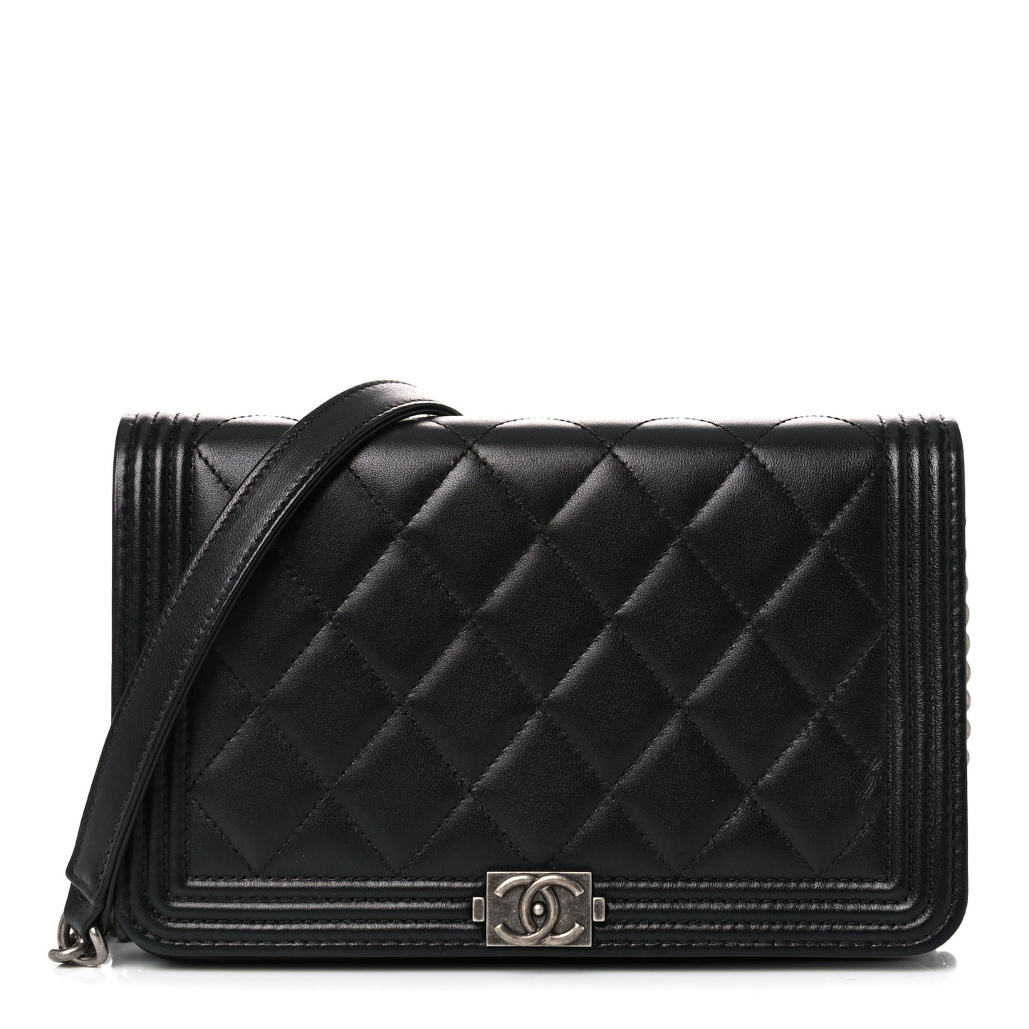 Lambskin Quilted Boy Wallet On Chain WOC Black