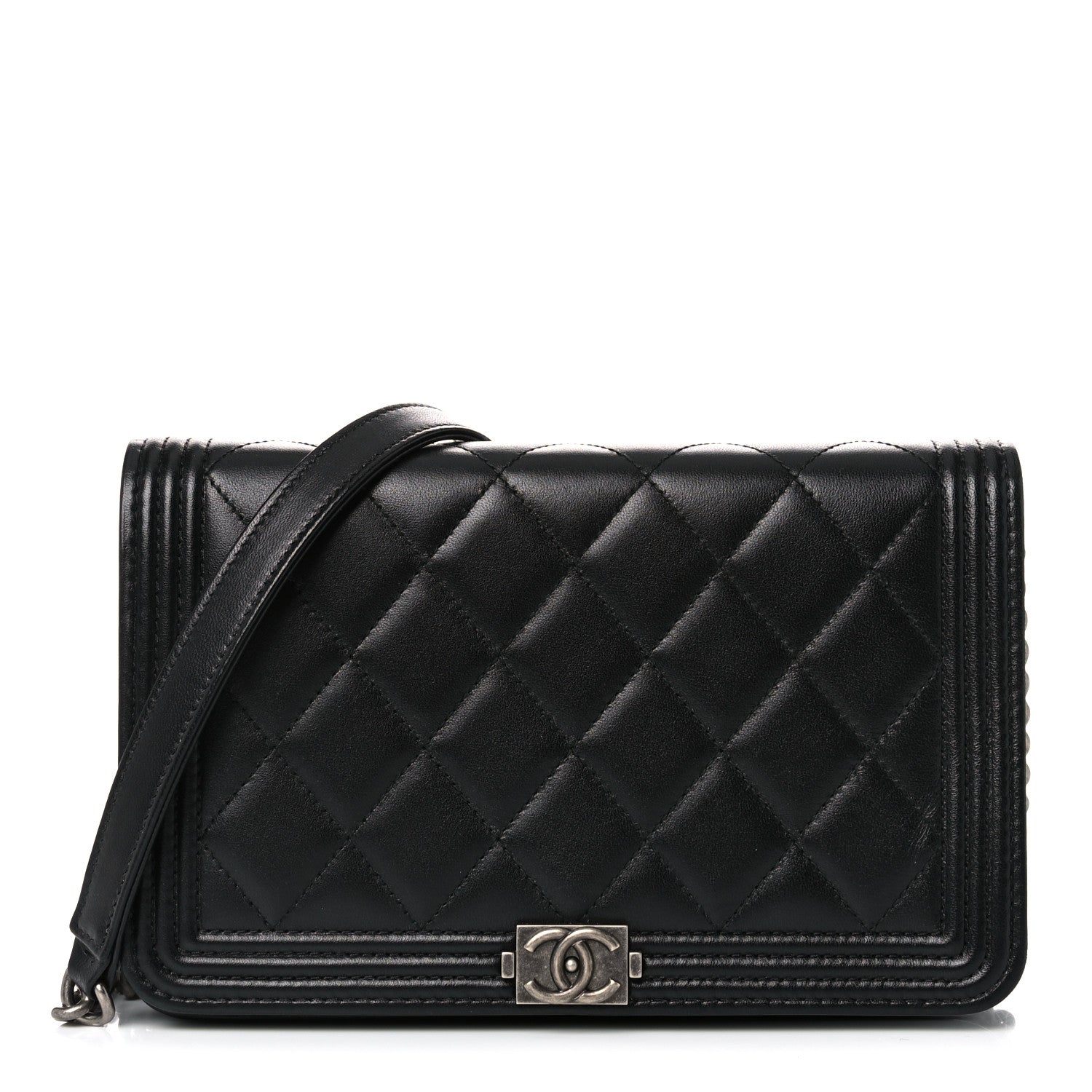 Chanel Lambskin Quilted Boy Wallet On Chain WOC Black 1 of 14