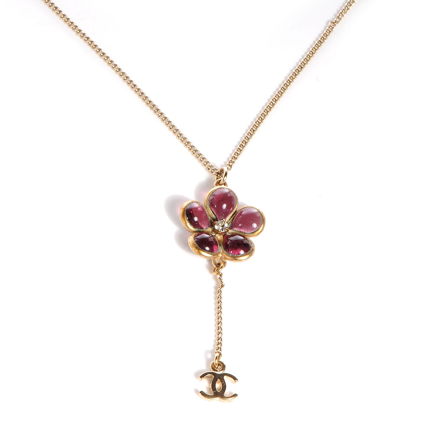 Crystal CC Camellia Flower Drop Necklace
