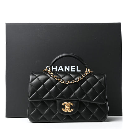 Chanel Lambskin Quilted Mini Top Handle Rectangular Flap Black 11 of 11