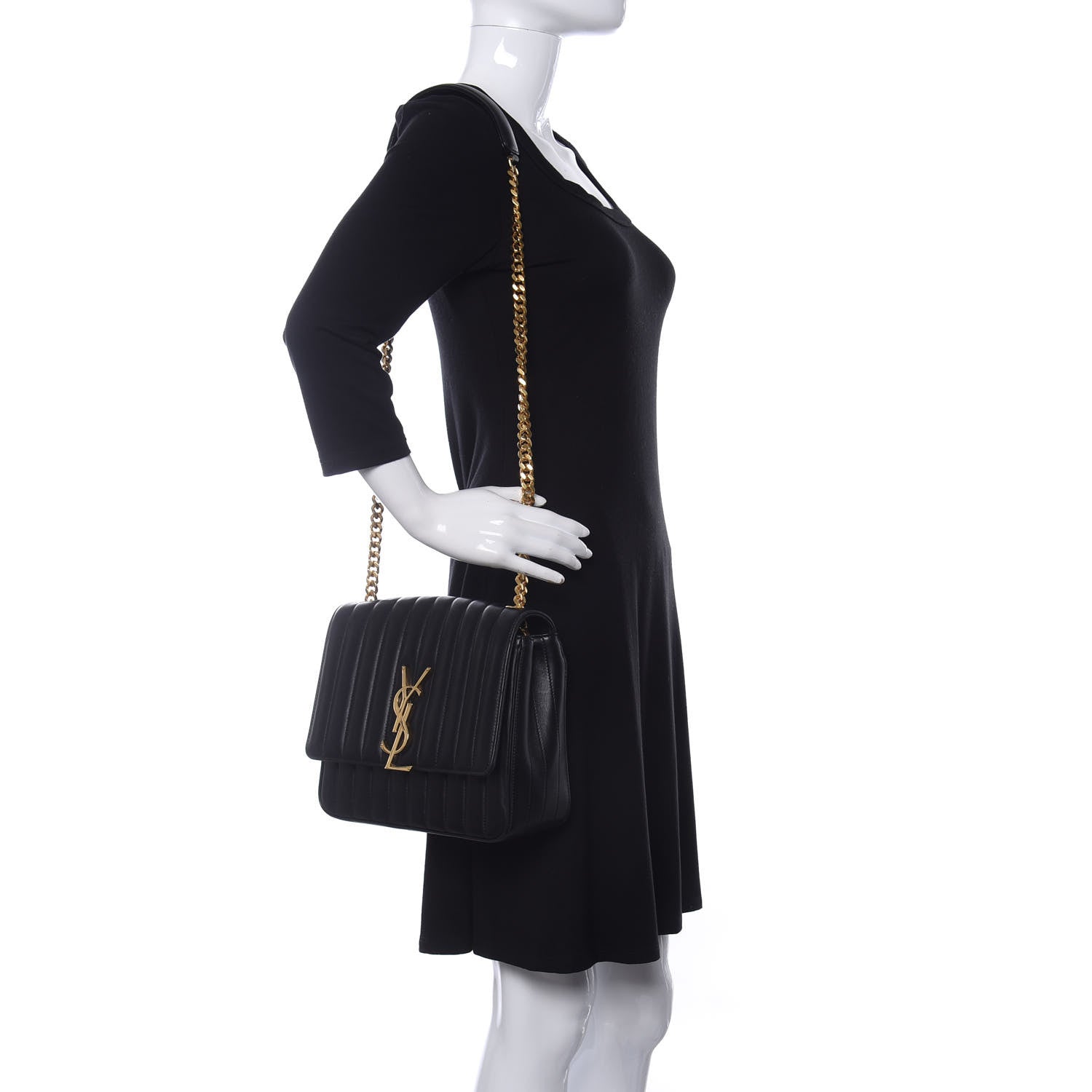 Saint Laurent Lambskin Matelasse Monogram Large Vicky Chain Bag Black 2 of 9