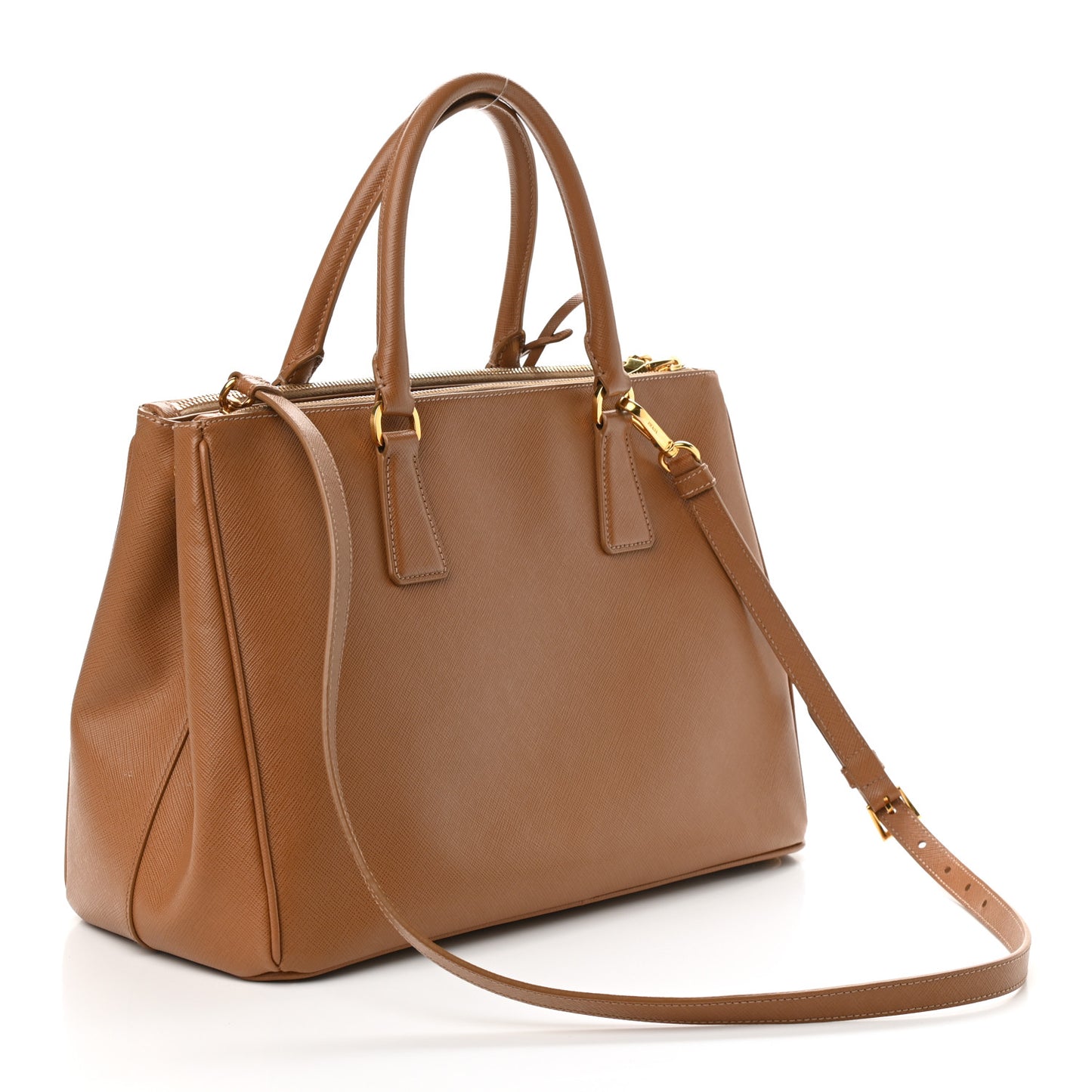 Saffiano Medium Galleria Double Zip Tote Caramel