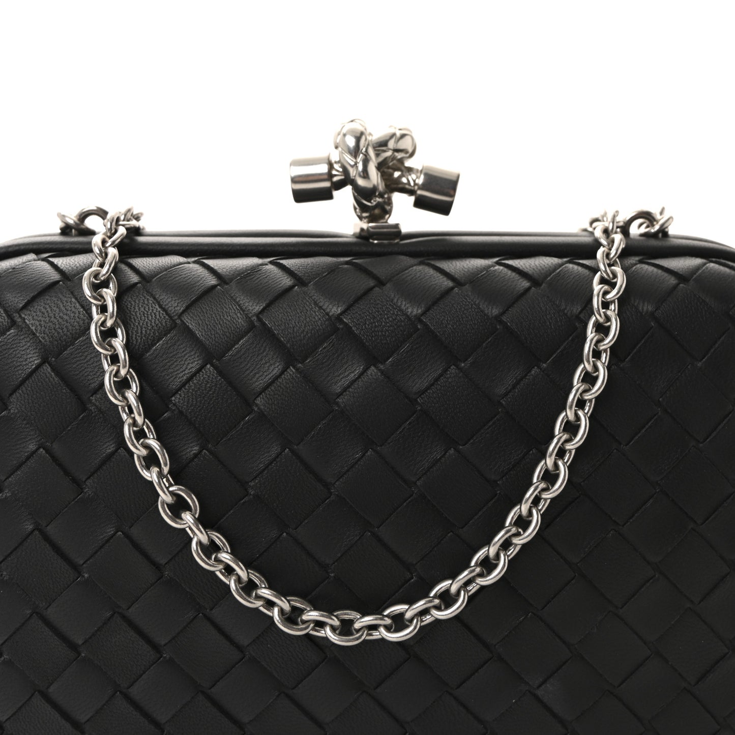 Nappa Intrecciato Chain Knot Clutch Black