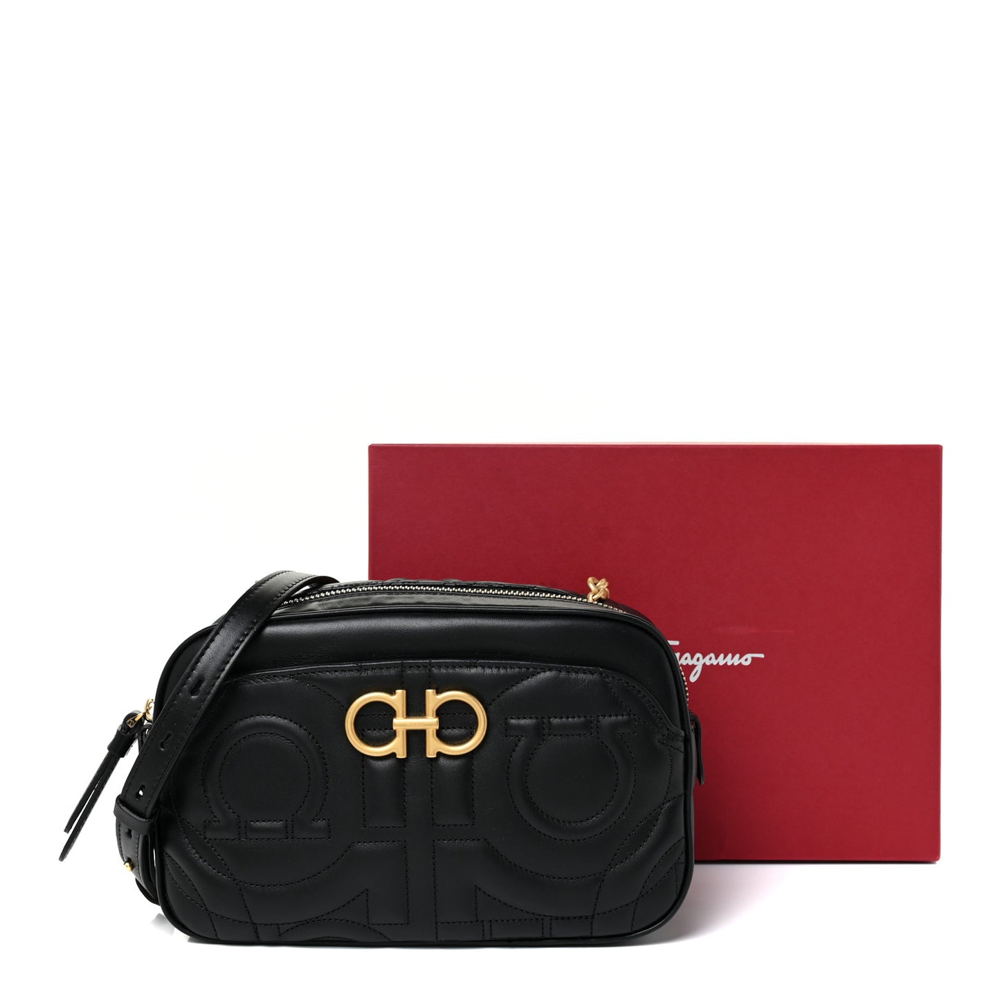 Calfskin Quilted Gancini Camera Bag Black