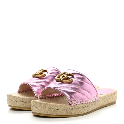 Gucci Metallic Nappa Matelasse GG Marmont Espadrille Slide Sandals 35.5 Rosa 3 of 9