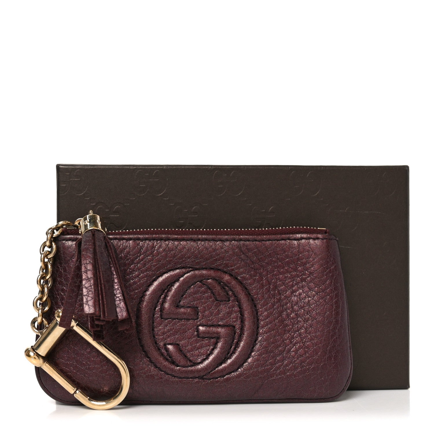 Gucci Metallic Pebbled Calfskin Soho Key Case Burgundy 8 of 8