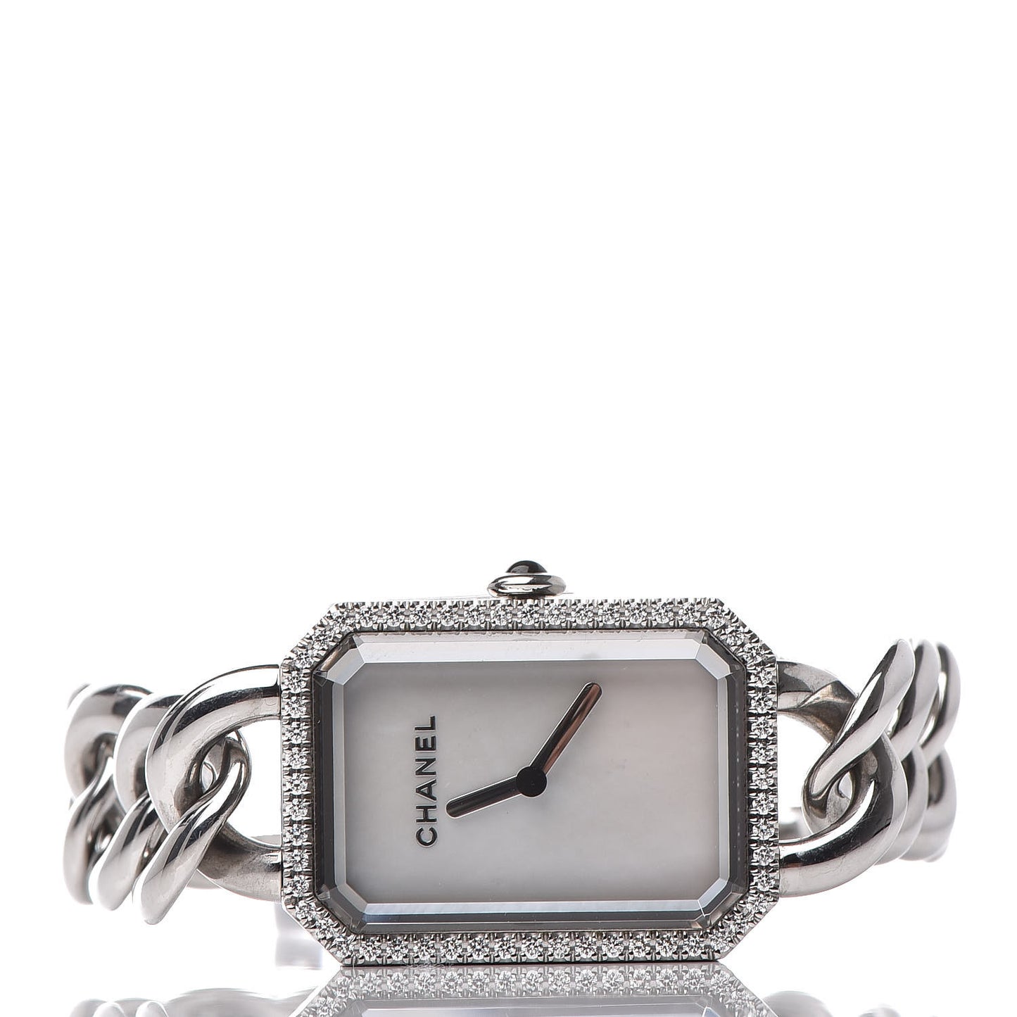 Stainless Steel Diamond Bezel Mother of Pearl 20mm Chain Premiere Quartz Watch