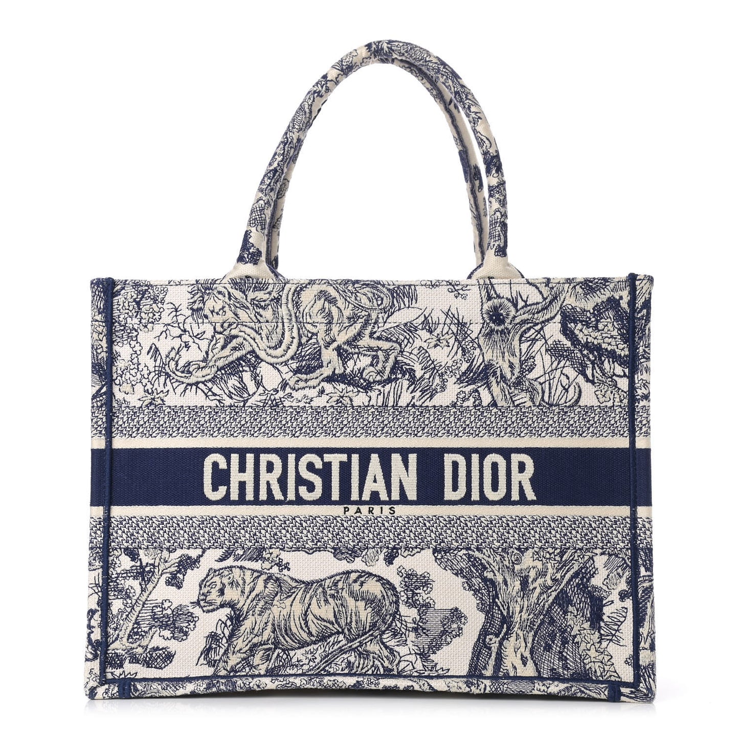 Canvas Embroidered Medium Dioriviera Toile De Jouy Book Tote Blue