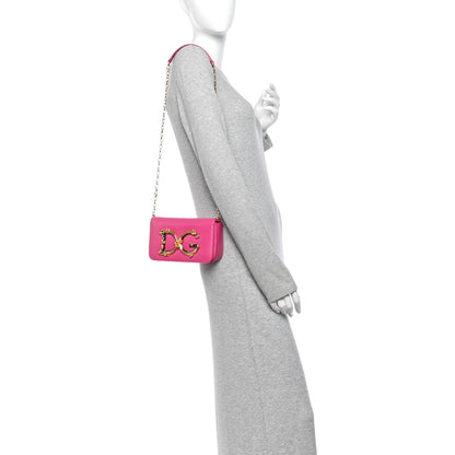 Dolce & Gabbana DOLCE GABBANA Calfskin DG Girls Phone Shoulder Bag Hot Pink 2 of 9
