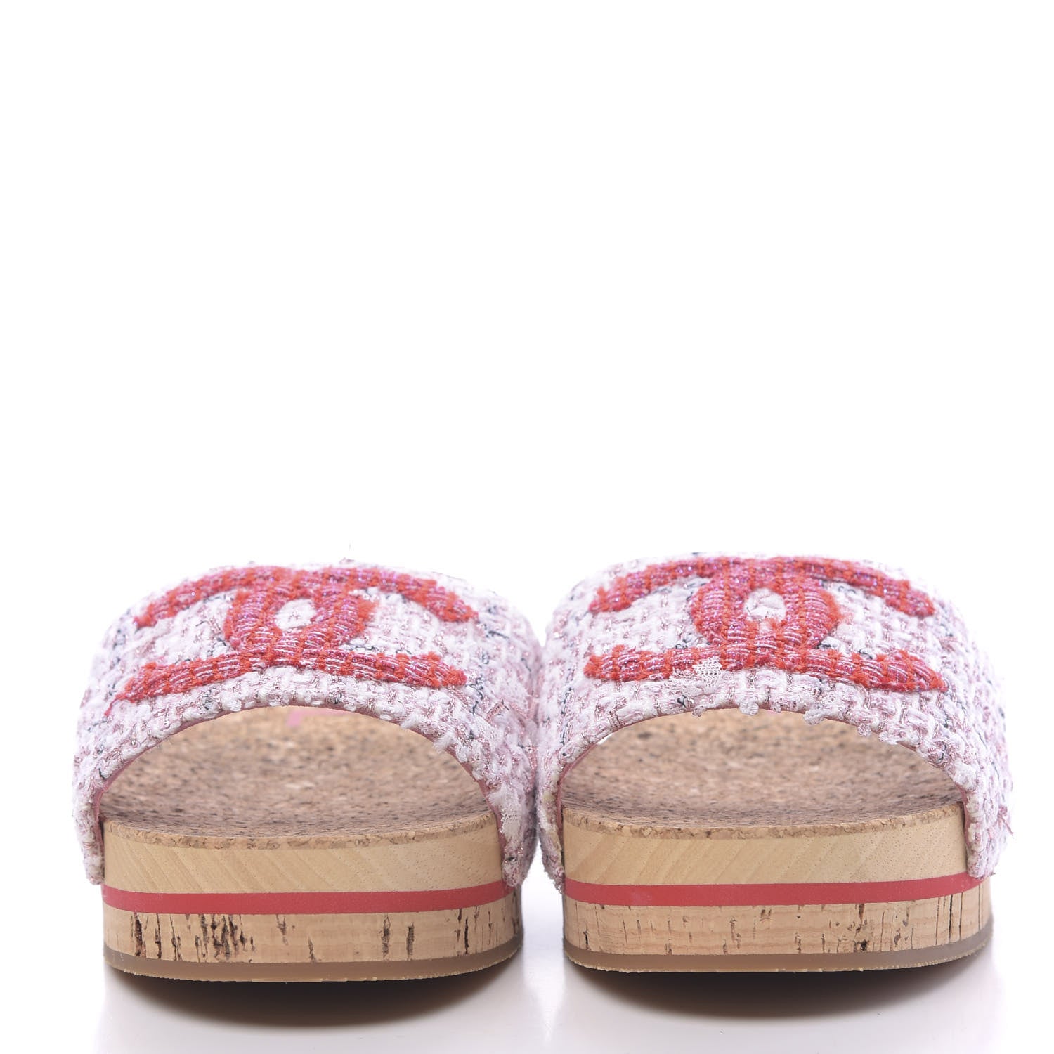 Chanel Tweed Cork Mule Sandal 40 Pink Red 2 of 9