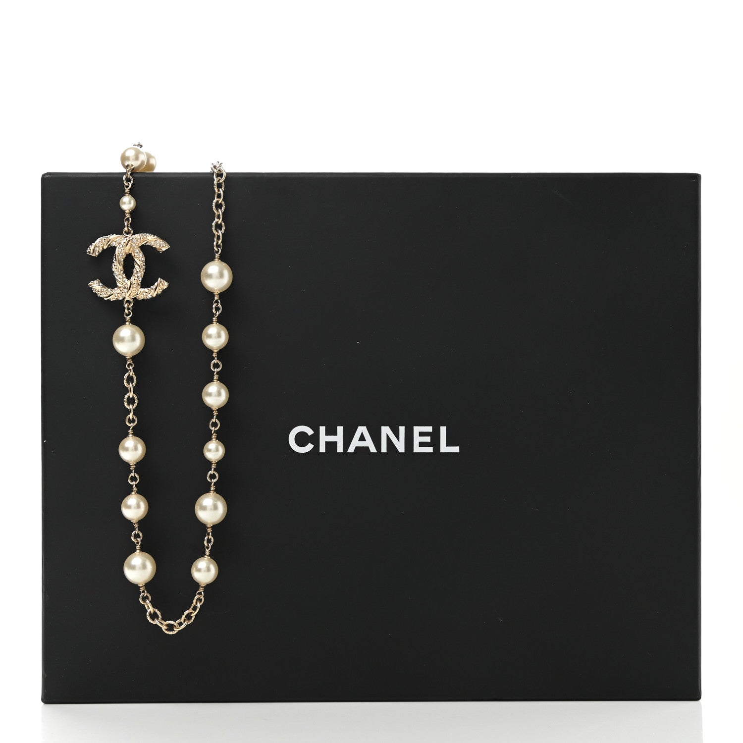 Chanel Graduated Pearl Crystal Twisted CC Long Necklace Gold 7 of 7