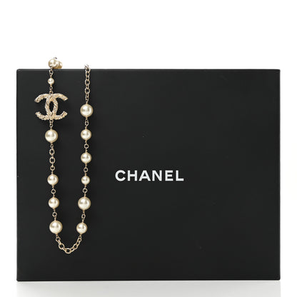 Chanel Graduated Pearl Crystal Twisted CC Long Necklace Gold 7 of 7