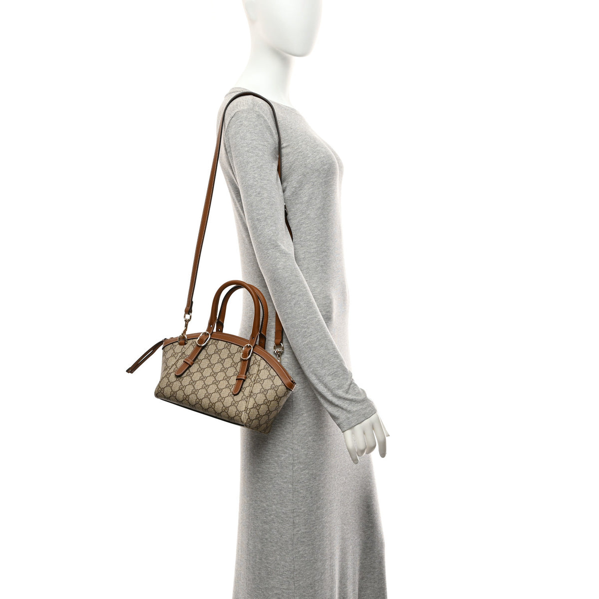 GG Supreme Monogram Emblem Small Top Handle Tote Bag Beige Dark Brown