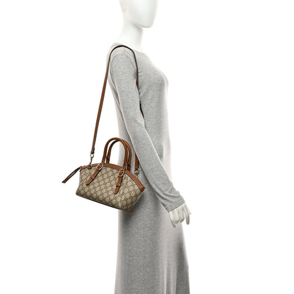 Gucci GG Supreme Monogram Emblem Small Top Handle Tote Bag Beige Dark Brown 2 of 11