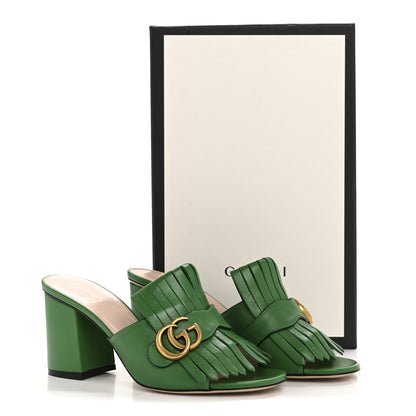 Gucci Malaga Kid GG Marmont Fringe 75mm Slide Sandals 38.5 New Shamarock 11 of 11