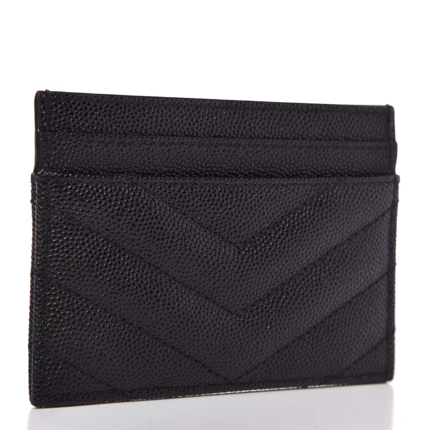 Saint Laurent Grain De Poudre Matelasse Chevron Monogram Credit Card Case Black 3 of 8