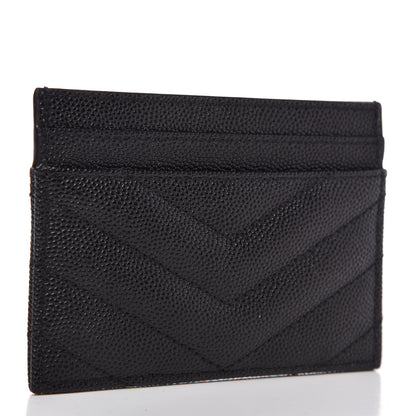 Saint Laurent Grain De Poudre Matelasse Chevron Monogram Credit Card Case Black 3 of 8