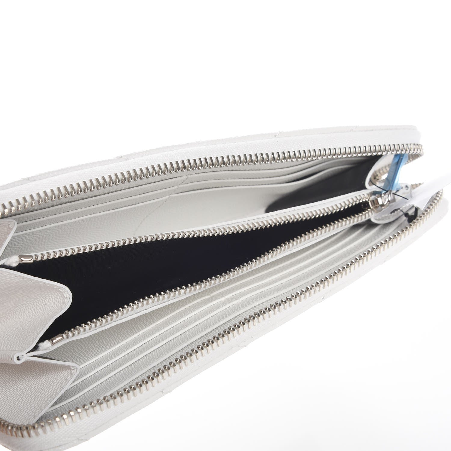 Saint Laurent Grain De Poudre Matelasse Chevron Monogram Zip Around Wallet Blanc Optique 5 of 8
